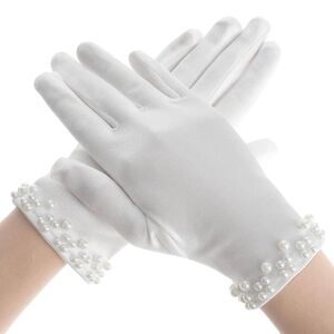 NEW! Elegant White Pearl-Embellished Gloves OS
